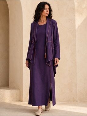 Wearable Art Purple Maxi Dress & Jacket Set Lagenlook Boho L–XL